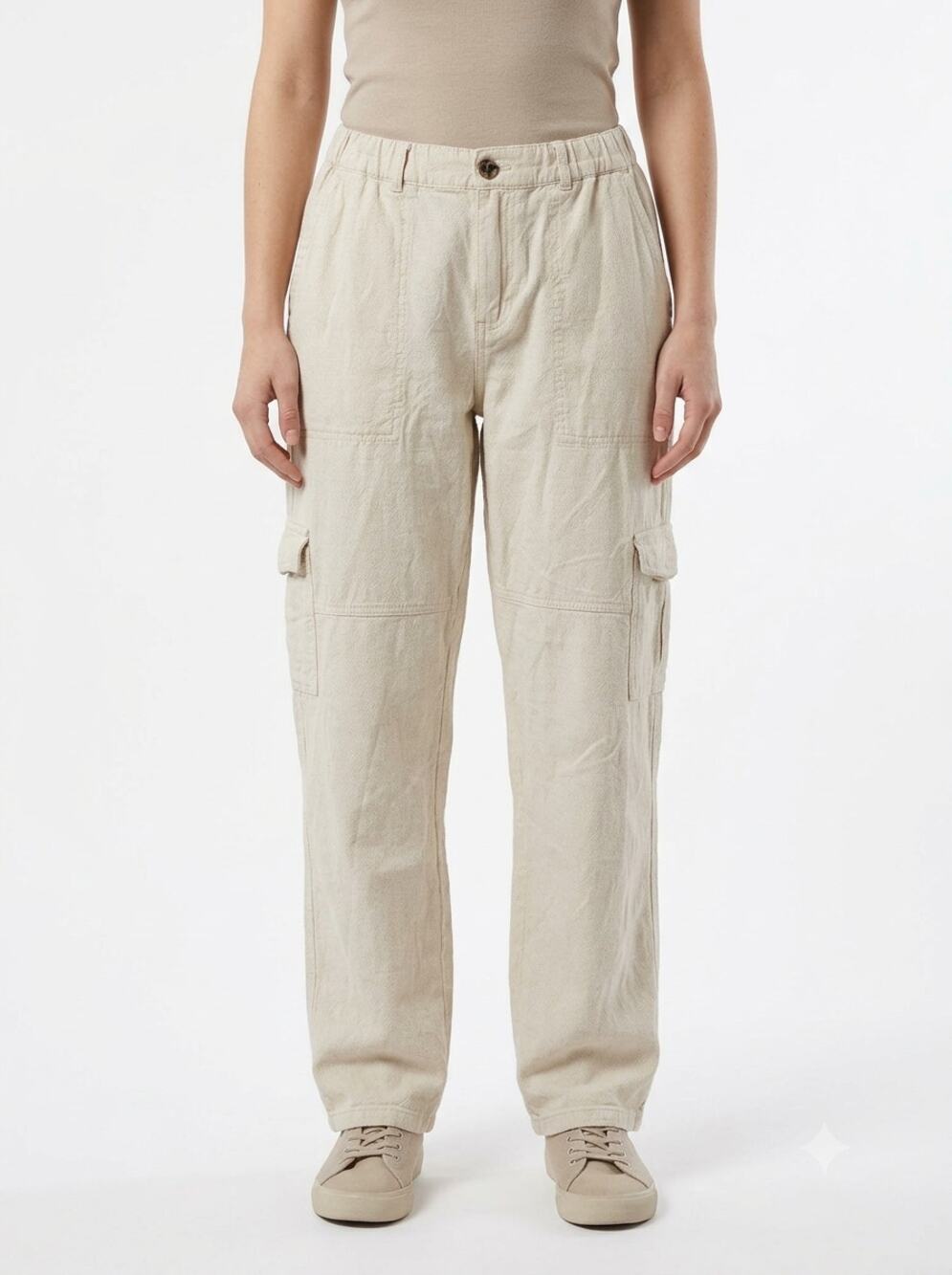 Anthropologie Pilcro Cargo Pants Women's XS Cream Linen Waistband Straight Leg